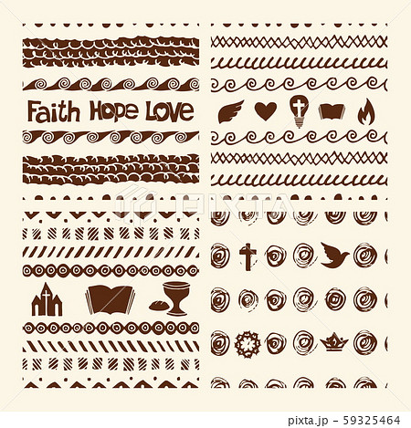 Vector set of hand drawn christian seamless pattern made with ink. Freehand textures for fabric, polygraphy, web design. Vector set of hand drawn christian seamless pattern made with ink. Freehand textures for fabric, polygraphy, web design. 59325464