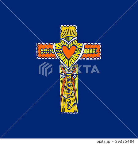 Cross of the Lord and Savior Jesus Christ hand-drawn. Doodle and design elements inside. Christian and biblical symbols. 59325484