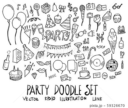 Set Of Party Illustration Hand Drawn Doodle Sketchのイラスト素材