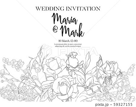 Wedding invitation with white roses and spring flowers 59327155