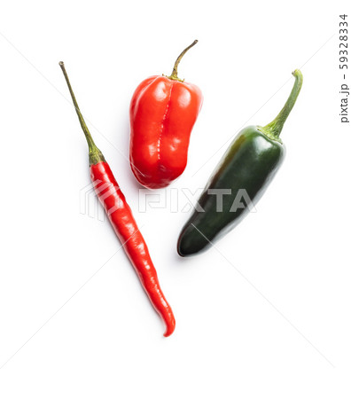 Hot jalapeno, habanero and chili peppers. 59328334