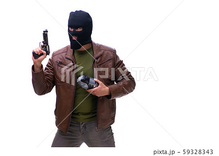 Robber wearing balaclava isolated on white background Robber wearing balaclava isolated on white background 59328343