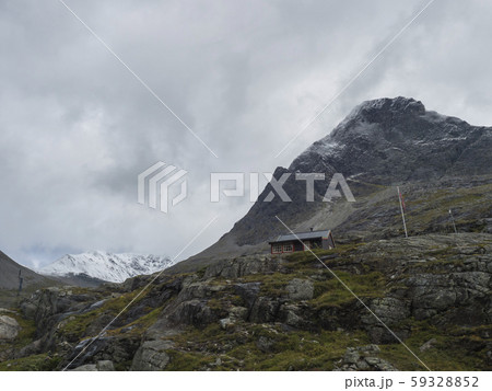 wooden mountain hut cabin at massif Trolltindene, 59328852