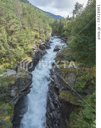Waterfall Slettafossen at Verma with deep narrow 59328861