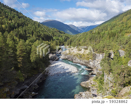 View on azure Rauma river canyon at Romsdalen 59328862