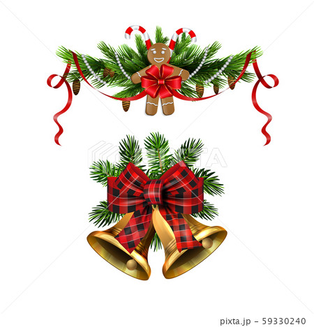 Christmas decorations with fir tree golden jingle bells Christmas decorations with fir tree golden jingle bells 59330240