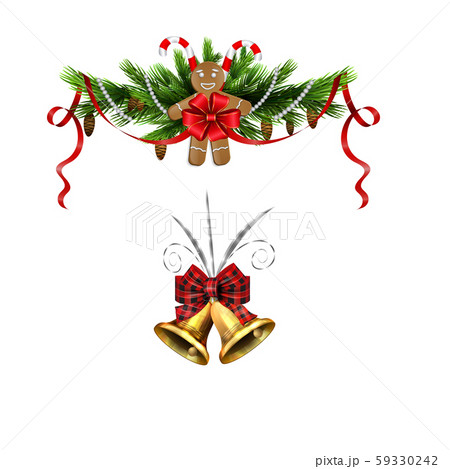 Christmas decorations with fir tree golden jingle bells Christmas decorations with fir tree golden jingle bells 59330242