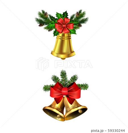 Christmas decorations with fir tree golden jingle bells 59330244