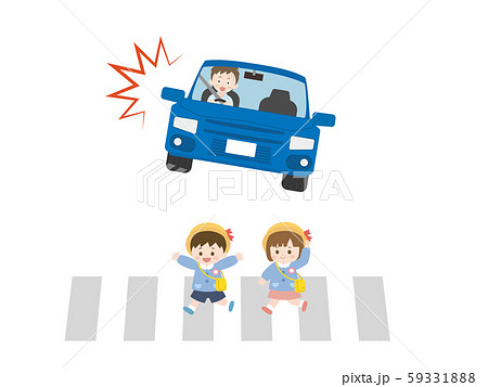 交通事故 横断歩道を渡る子どものイラストのイラスト素材