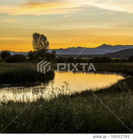 River at sunset in Picabo, Idaho, USA 59332791