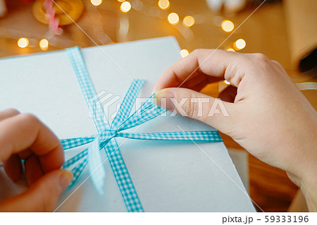 Christmas composition with present box. Christmas composition with present box. 59333196