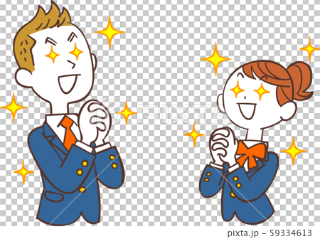 向かい合って祈る男女の学生　紺色のブレザー 59334613