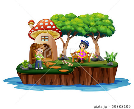 A boy with girl in island scene A boy with girl in island scene 59338109