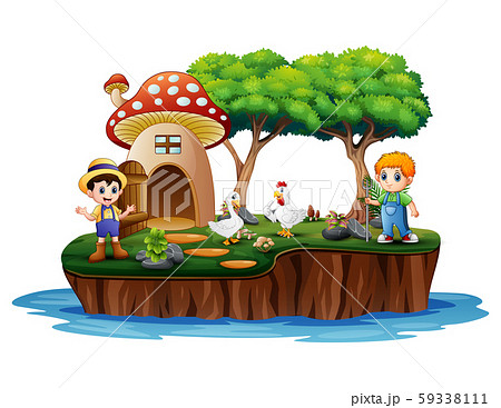 Farmer with duck on island Farmer with duck on island 59338111