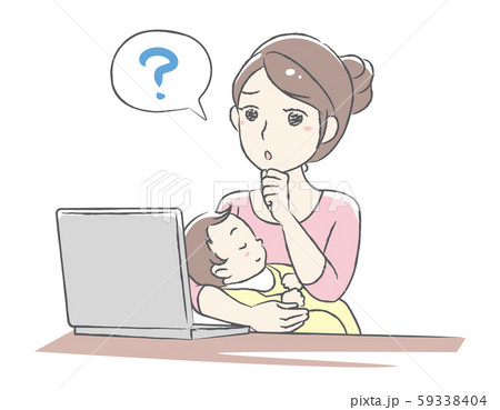 ノートPCを困った様子のママ ノートPCを困った様子のママ 59338404