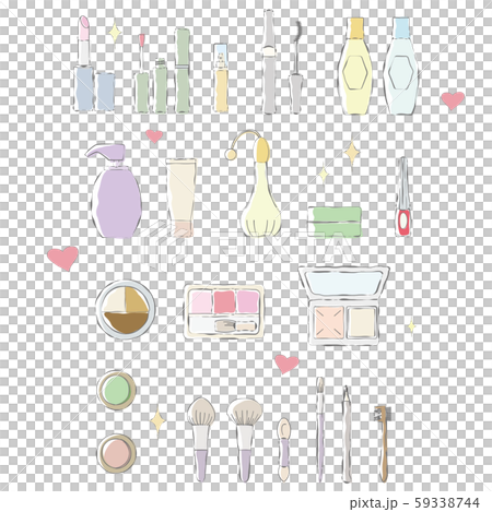 メイクアップアイテムの手描きタッチのカラーのイラスト メイクアップアイテムの手描きタッチのカラーのイラスト 59338744