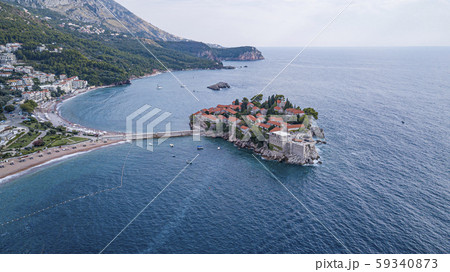 Sveti Stefan, view from the air the island hotel, Montenegro Sveti Stefan, view from the air the island hotel, Montenegro 59340873