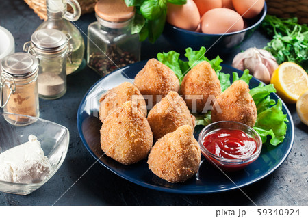 Coxinha. Fried croquette with chicken 59340924