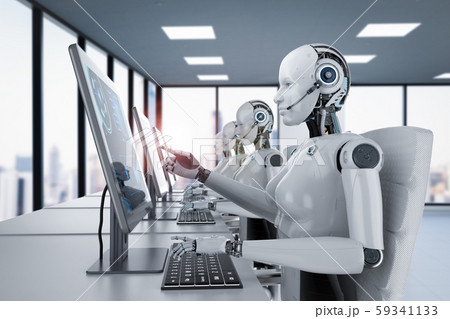 Female cyborg with computer 59341133