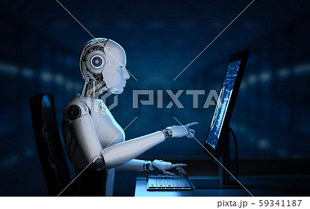 Female cyborg with computer 59341187