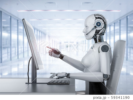 Female cyborg with computer 59341190