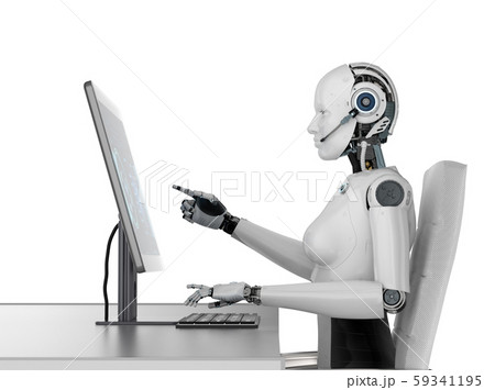Female cyborg with computer 59341195