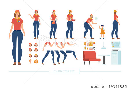 Fast Food Cashier Character Constructor Vector Set 59341386