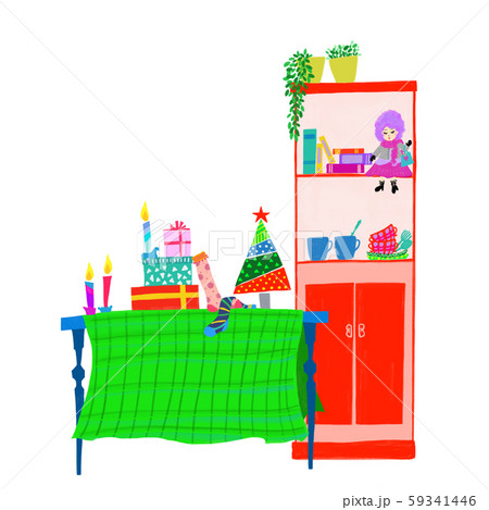 クリスマス 室内 イメージ 雰囲気 可愛い カラフル 明るい イラストのイラスト素材