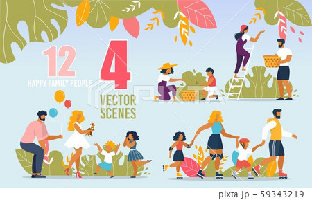 Happy Family People, Summer Activities Scenes Set 59343219