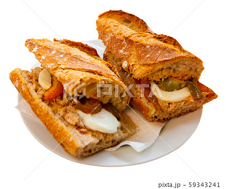 Sandwich with anchovies and eggs 59343241