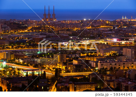 Aerial view of illuminated Barcelona 59344345