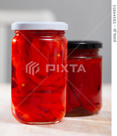 Canned red bell pepper in jar 59344955