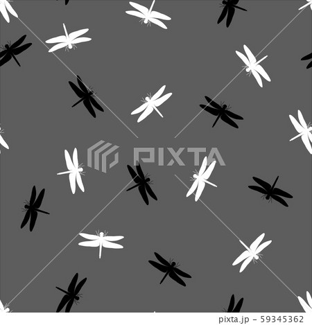 Monochrome dragonfly seamless vector pattern isolated on white background. 59345362