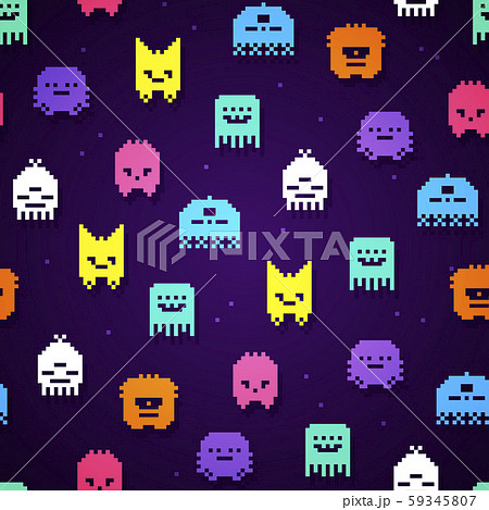 Vector Illustration seamless 8bit pixel monsters pattern. Retro game monster texture. 59345807