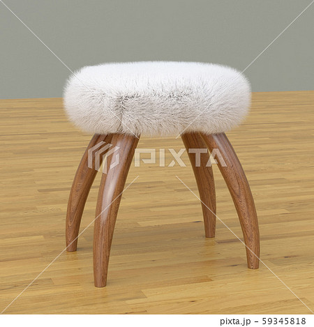 Wooden stool with fur, 3D rendering Wooden stool with fur, 3D rendering 59345818