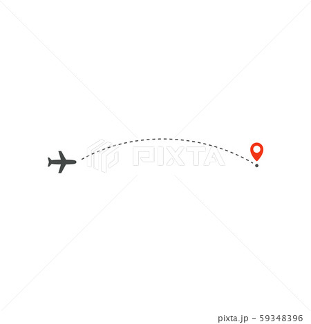 Plane way icon, airplane path direction and destination red point, logo design template, holiday 59348396