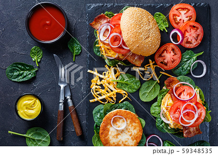 turkey burgers with marble cheese, top view turkey burgers with marble cheese, top view 59348535