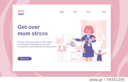 Happy young mom with her two kids, watering plants at home. Getting over mom stress and postpartum depression. Balance and mindfulness. Happy young mom with her two kids, watering plants at home. Getting over mom stress and postpartum depression. Balance and mindfulness. 59351295