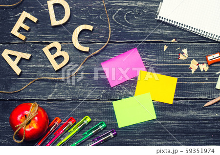 A student's desk on a school board 59351974