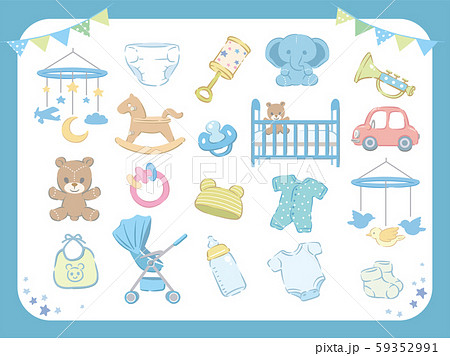 赤ちゃんの用品 おもちゃ素材セット のイラスト素材