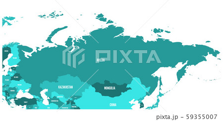 Political map of Russia and surrounding European and Asian countries. Four shades of turquoise blue 59355007