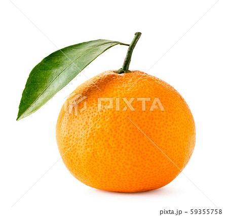 Ripe mandarin with a green leaf close-up on a Ripe mandarin with a green leaf close-up on a 59355758
