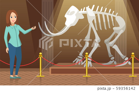 Teacher Showing Mammoth Skeleton in Museum Vector 59356142