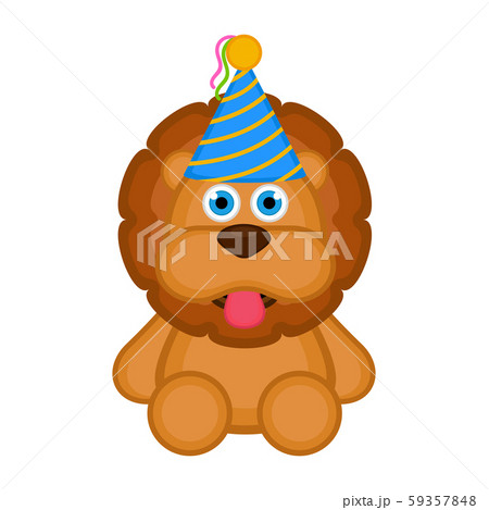 Cute lion with a party hat icon 59357848