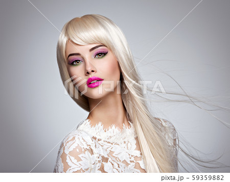 Beautiful  woman with long white straight  hairs 59359882