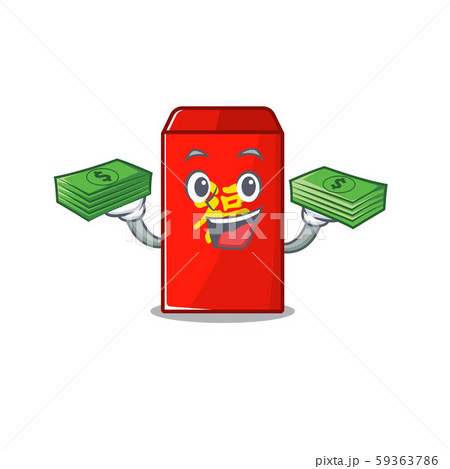 Happy cartoon in red envelope holding heart Vector Image