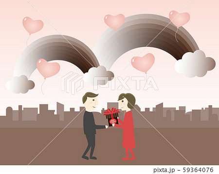 バレンタインデー14 チョコを渡す男女 恋人 カップル のイラスト素材 59364076 Pixta