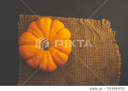 Top view Fresh Orange pumpkin on sack with space Top view Fresh Orange pumpkin on sack with space 59366950