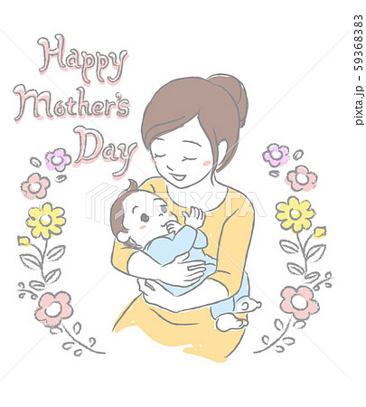 赤ちゃんを抱っこするママ ベタ塗り 手書き風 母の日などのイラスト素材 5936