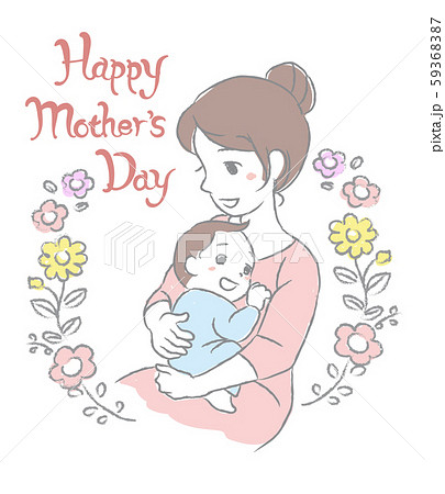 赤ちゃんを抱っこするママ ベタ塗り 手書き風 母の日などのイラスト素材